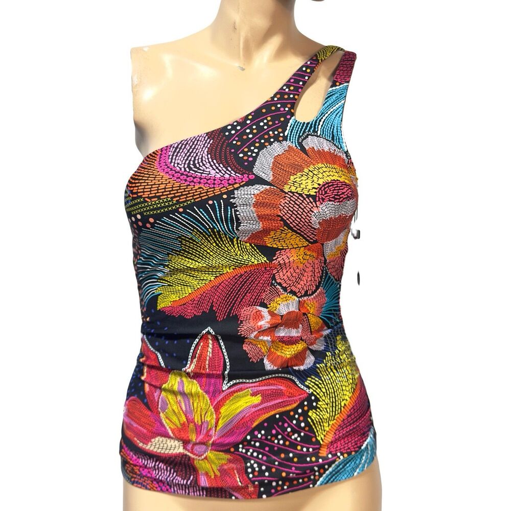 La Blanca Women's One Shoulder Tankini Swimsuit Top Tummy Control Swim Sz 6 NWT